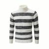 Studio product shot of the Kouvr Fashion men's white and black striped turtleneck sweater on a white background.