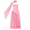 Pink Kouvr dress with a matching scarf on a white background