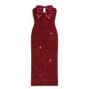 Red Kouvr dress with a bow on a plain background