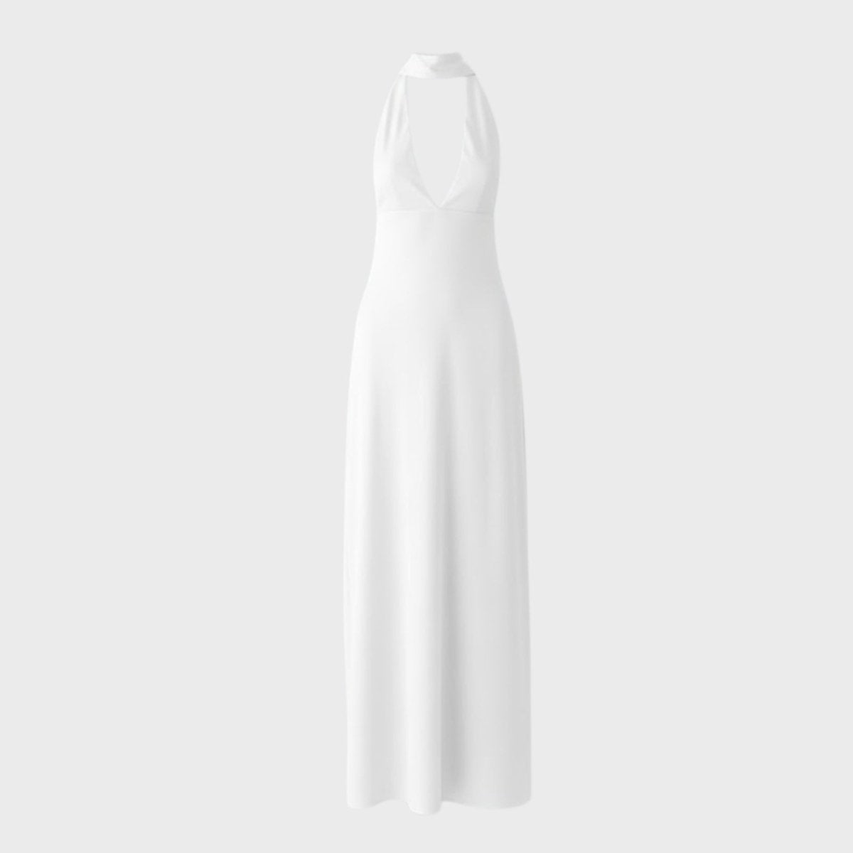 Product-only image of the white Sharon halter gown from the front on a white background.