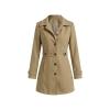 Product flat lay of the Kouvr Fashion khaki wool coat, front view, buttoned up to show the waist belt detail and notched lapel.