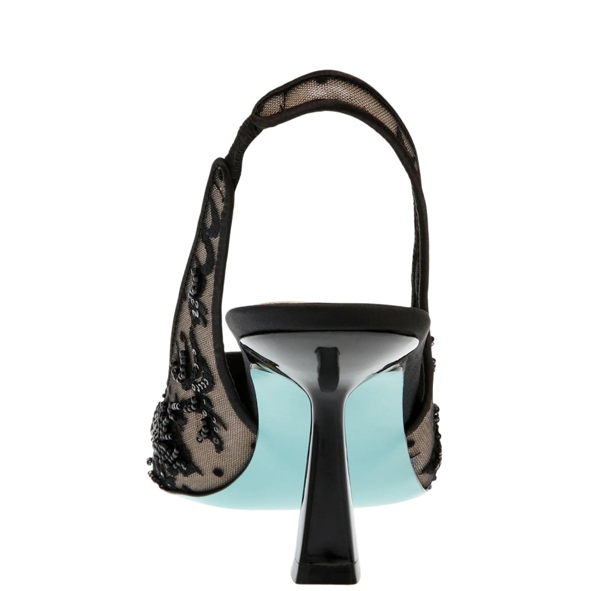 Black Kouvr sandals lace detailing on a white background