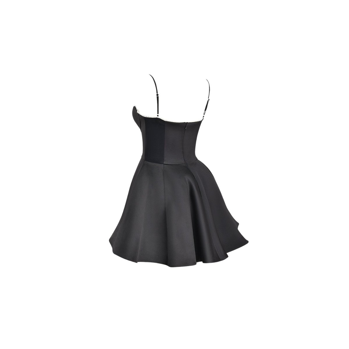 Black Kouvr dress on a mannequin against a white background