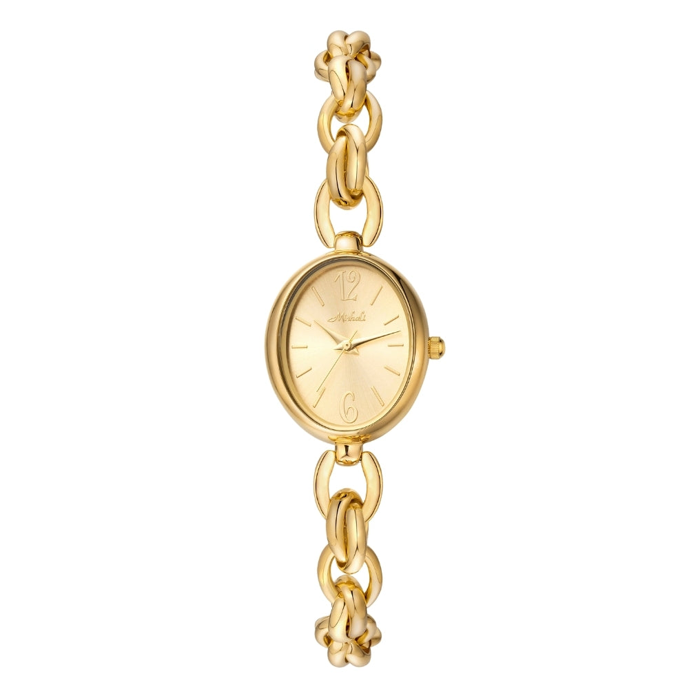 Gold Kouvr chain-link watch on a white background