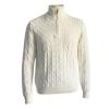 Front product-only shot of the white cable-knit half-zip sweater on a mannequin, showing detailed texture.