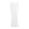 Angled product view of the Kouvr Fashion long white satin slip skirt, highlighting the fabric's luminous texture and quality.