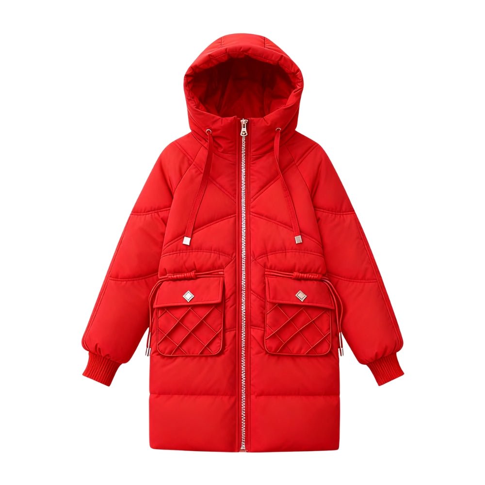 insulated outerwear', 'thermal lining', 'cold weather essentials', 'statement winter coat', and 'water-repellent parka