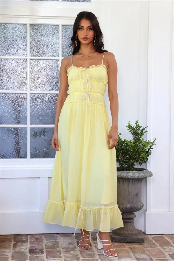 Ruffle Midi Dress | Romantic Cottagecore Sundress with Ruched Bodice & Spaghetti Straps for Summer Wedding Guest & Garden Party | Kouvr Fashion Ruffle Midi Dress | Romantic Cottagecore Sundress with Ruched Bodice & Spaghetti Straps for Summer Wedding Guest & Garden Party | Kouvr Fashion