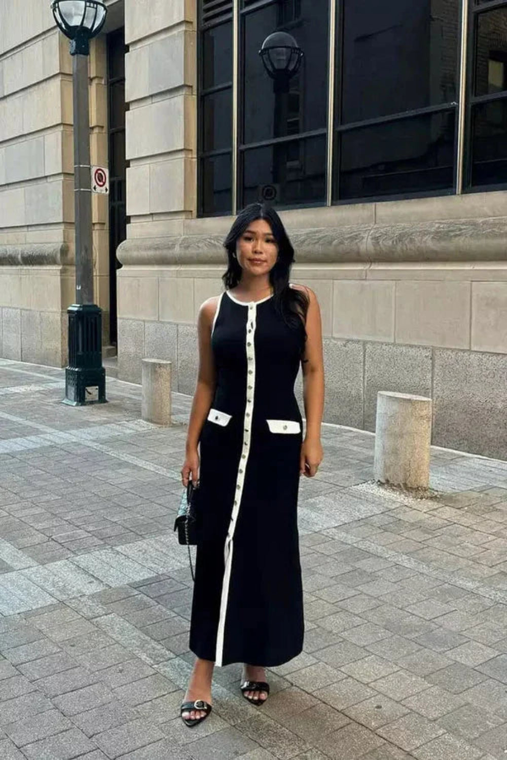 contrast knit midi dress Black Sleeveless Contrast Trim Knit Midi Dress