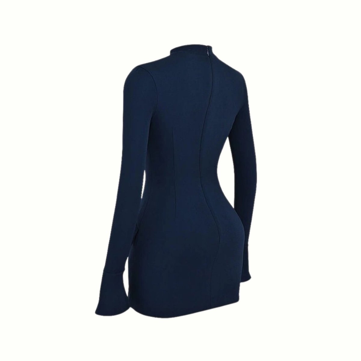 Navy Kouvr dress with long sleeves on a white background