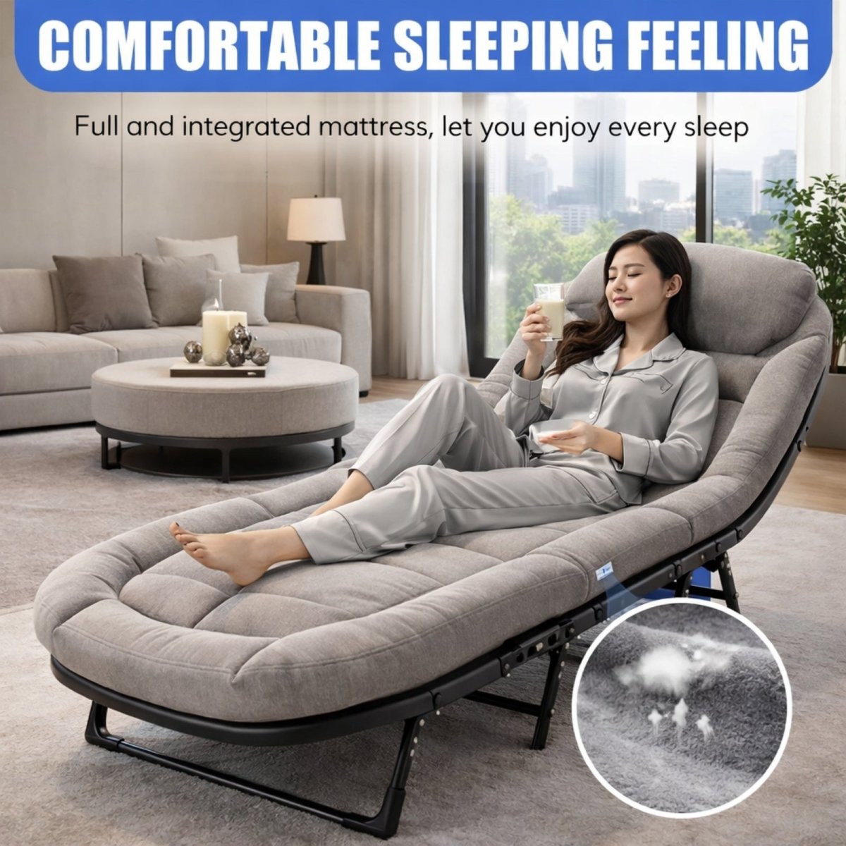 The Kouvr folding guest bed shown folded compactly for easy, space-saving storage, highlighting its practicality for modern homes.