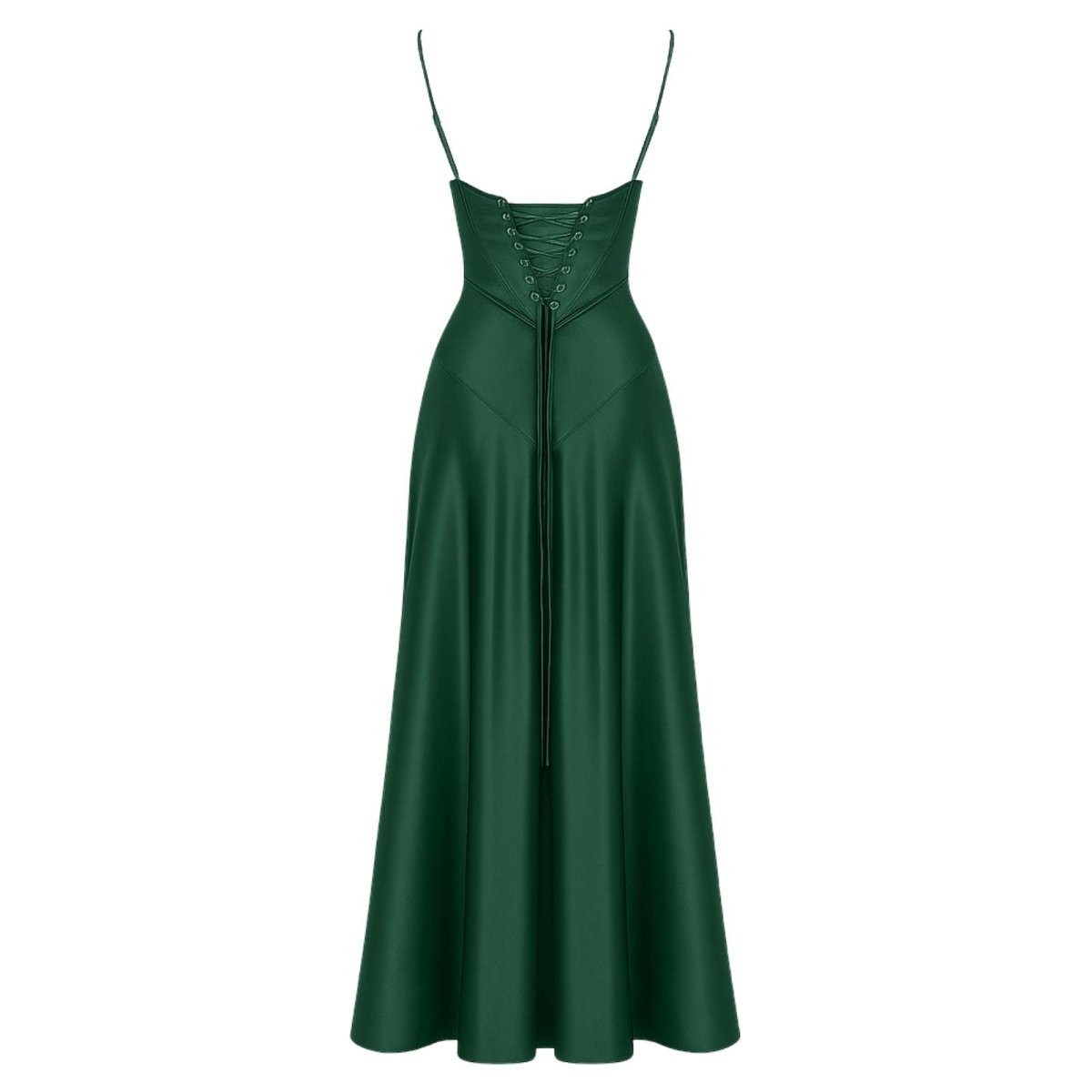 Green kouvr woman wearing a evening gown on a white background