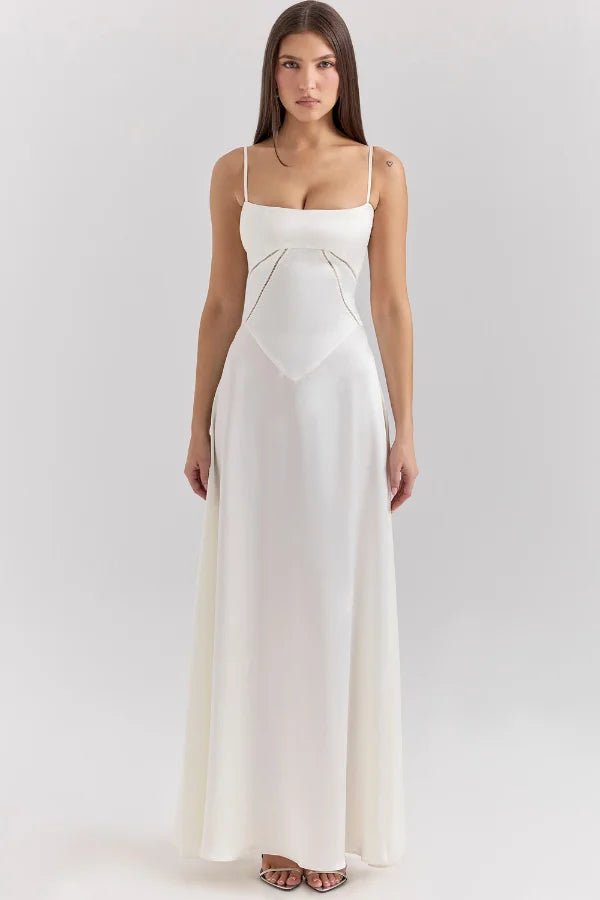 Ivory Corset Back Silk Maxi Dress | Modern Minimalist Bridal Gown | Formal Evening Wedding Reception Dress | Floor-Length Ivory Corset Back Silk Maxi Dress | Modern Minimalist Bridal Gown | Formal Evening Wedding Reception Dress | Floor-Length
