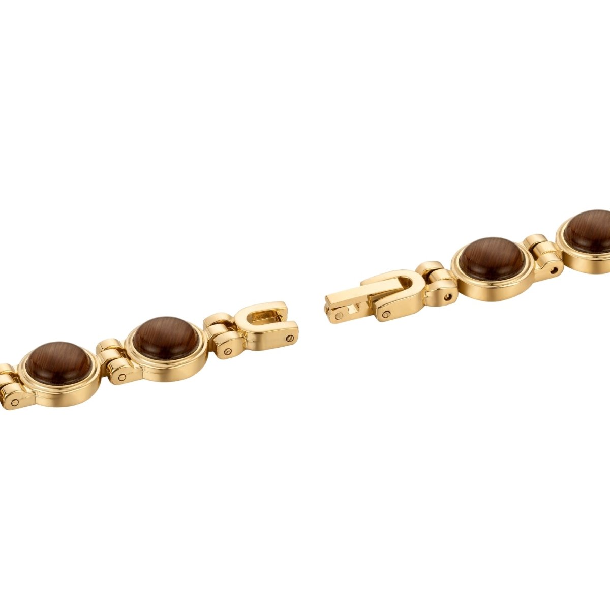Gold kouvr bracelet with brown stones on a white background