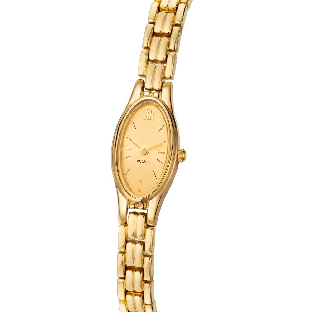 Gold kouvr wristwatch on a white background