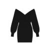 Flat lay product photo of the Kouvr Gwynth black off-the-shoulder V-neck sweater dress on a white background.