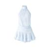 Product-only photo of the front of the Kouvr Hope Sky blue striped halter mini dress on a white background.