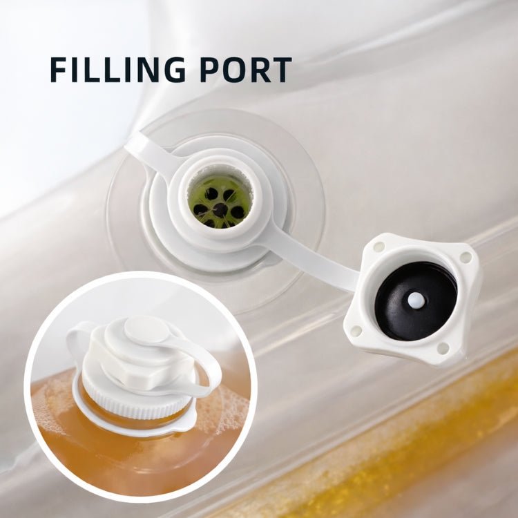 A close-up detail shot of the secure, leak-proof filling port on the Kouvr inflatable vest.