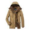 Men's khaki Jaylan Field Parka by Kouvr with hood up and fleece lining visible