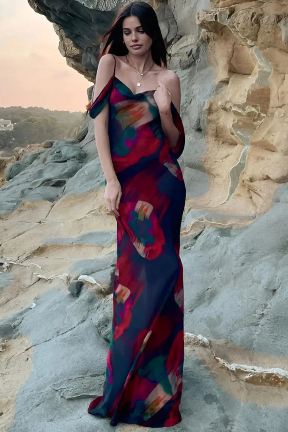 dark burgundy formal dress Black Frill Cold Shoulder Maxi Dress – AX Paris main image 1