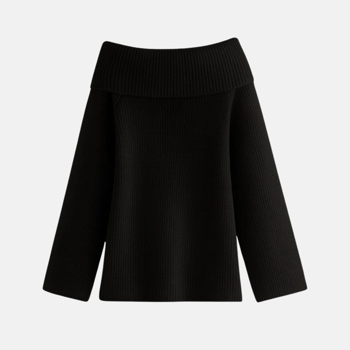 Black ribbed sweater on a light gray background