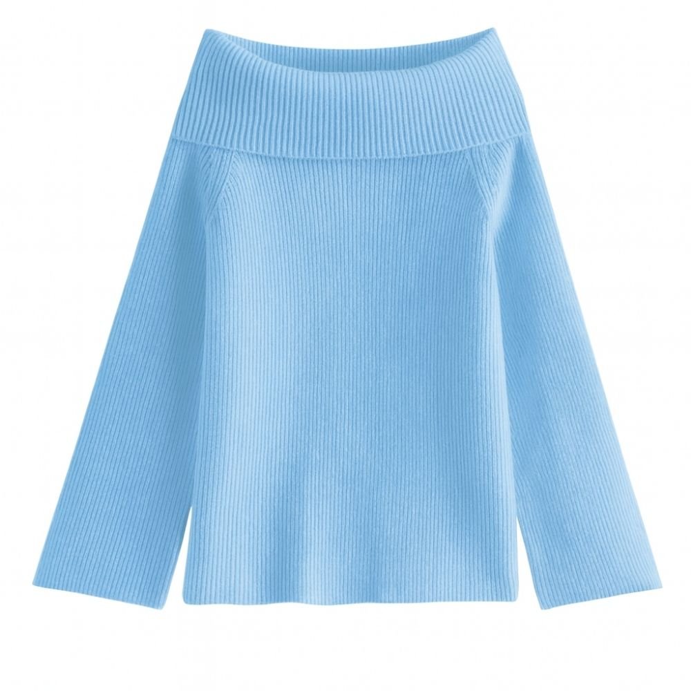 Light blue kouvr ribbed sweater on a white background
