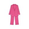 Flat lay of the Kouvr kate pink suit set, showcasing the front of the single-breasted blazer and cropped tailored trousers.
