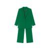 Flatlay product shot of the Kouvr kate green suit for women, showing the front of the single-breasted blazer and wide-leg trousers.