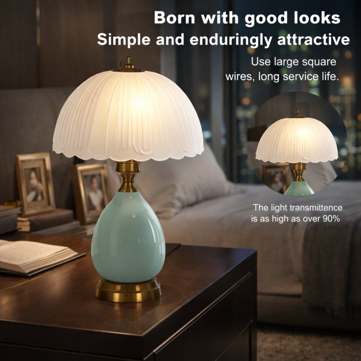 Technical sizing diagram of the Kouvr ceramic lamp showing 17.3 inch height and brass base width.