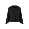 Product flat lay showing the front of the Kouvr Audrey collarless black bouclé cape jacket against a white background.