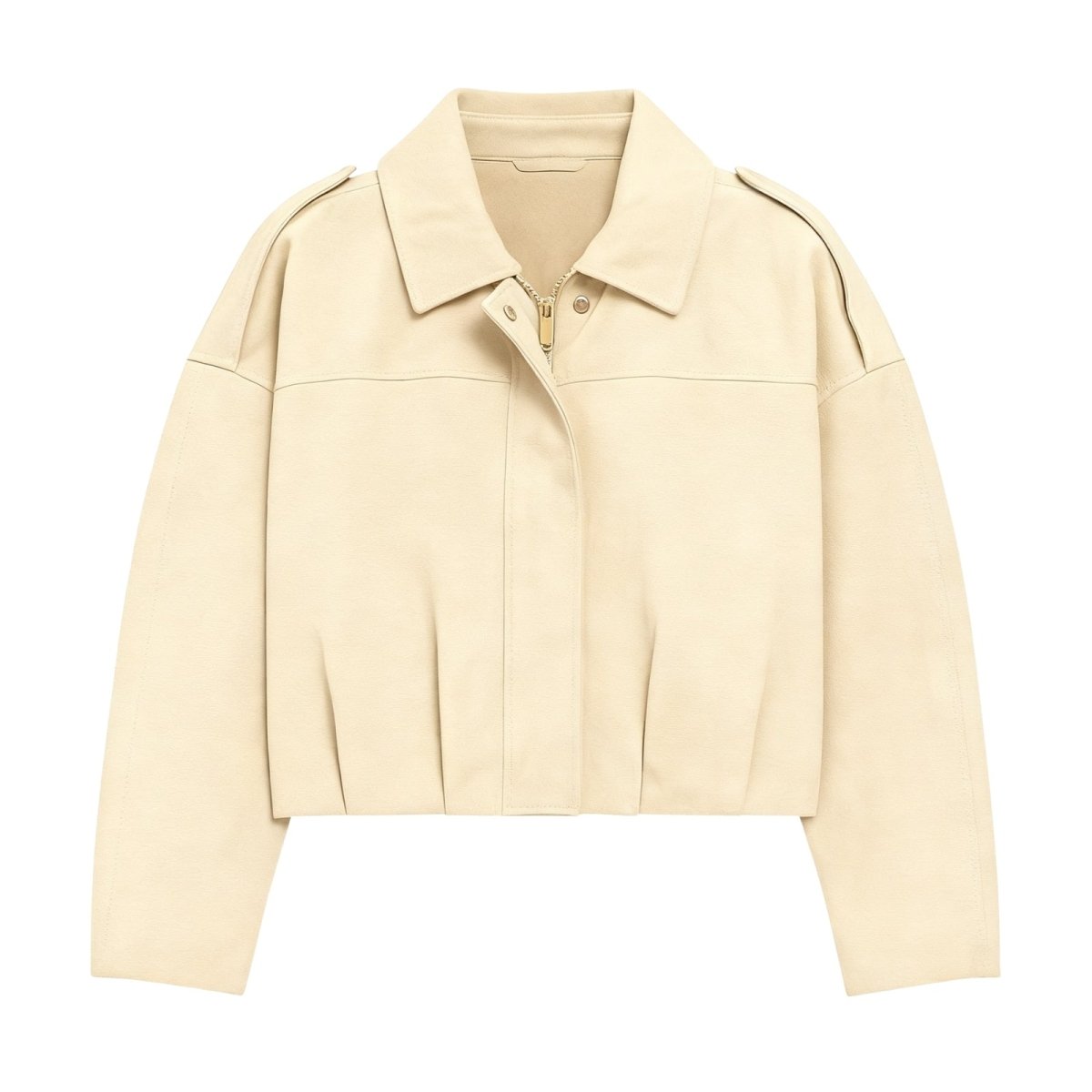 Kouvr Fashion cropped suede Keilani jacket in Beige.