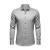 Front view product shot of the Kouvr men's light grey long sleeve performance dress shirt on a white background.