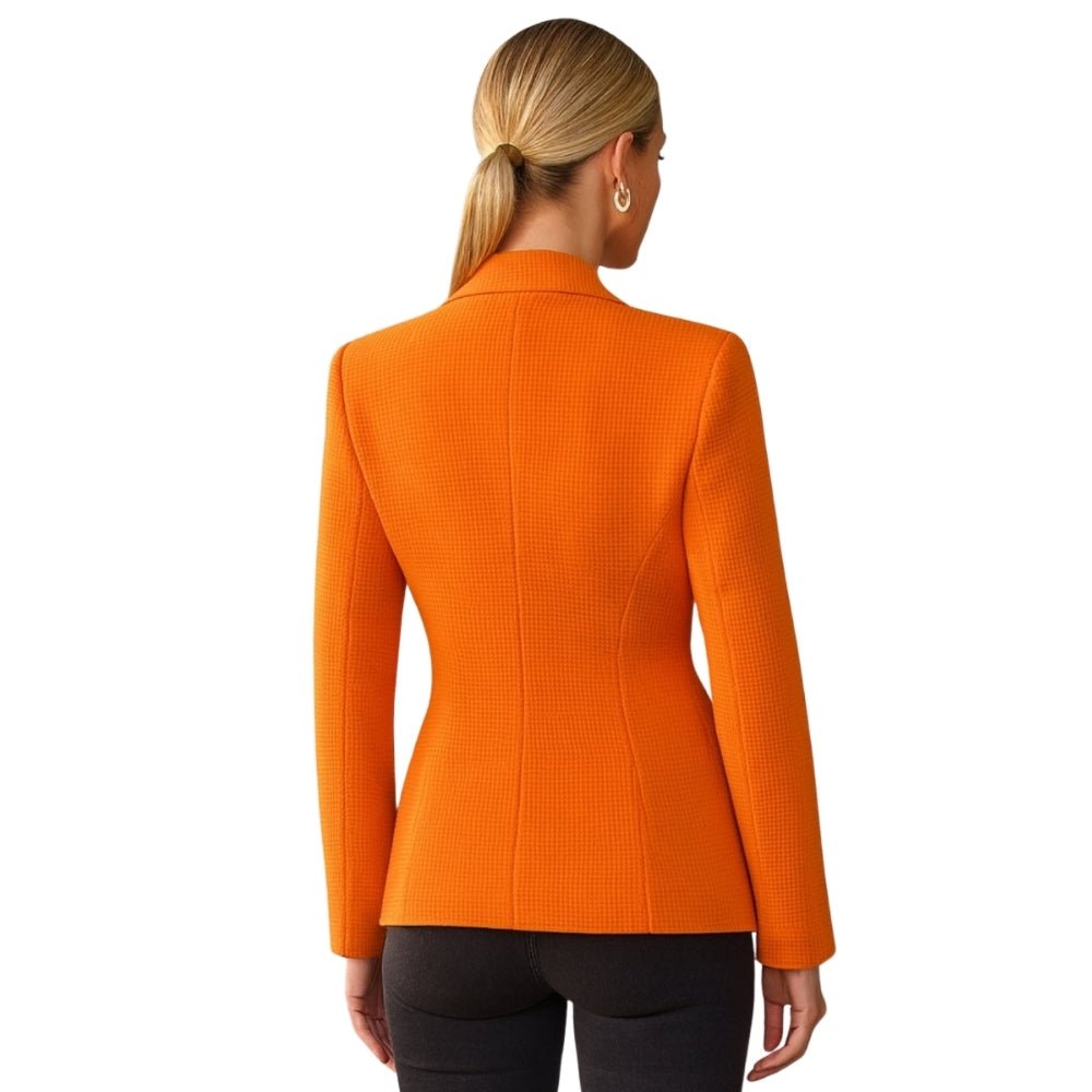 Model wearing the Kouvr Maureen Textured Weave Blazer in green,