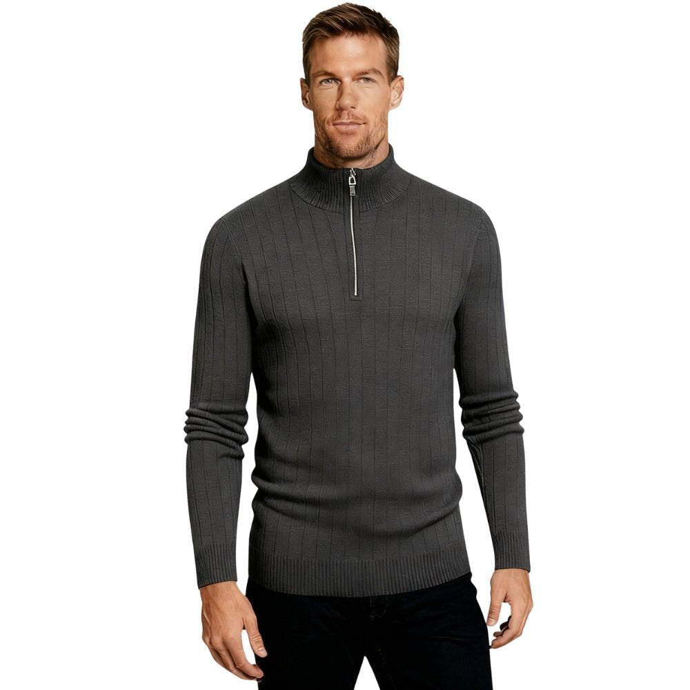 Dark Grey Men's Quarter-Zip Sweater | Merino Wool Cashmere Blend