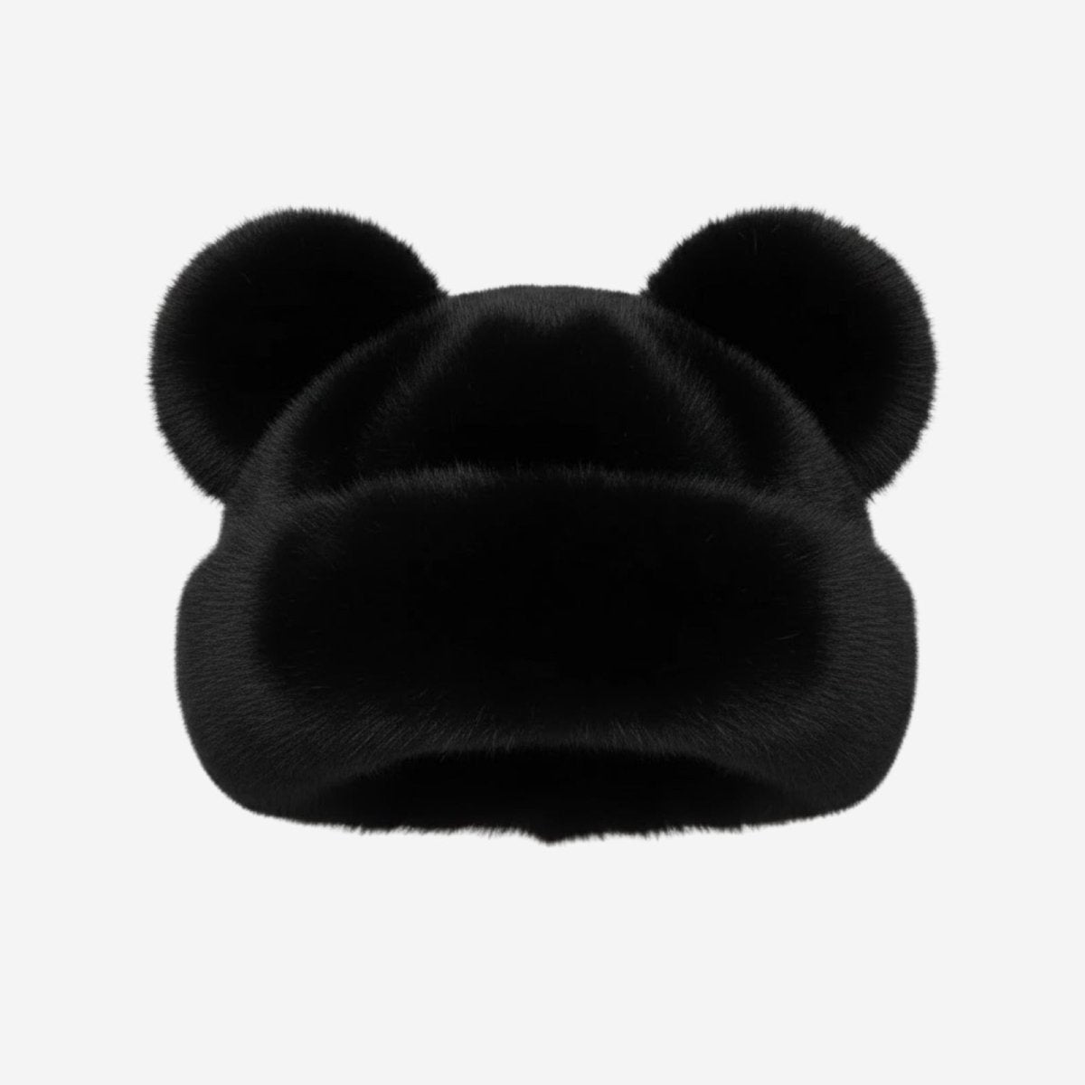 Front view of the Kouvr luxury jet black mink fur winter hat with statement bear ears.