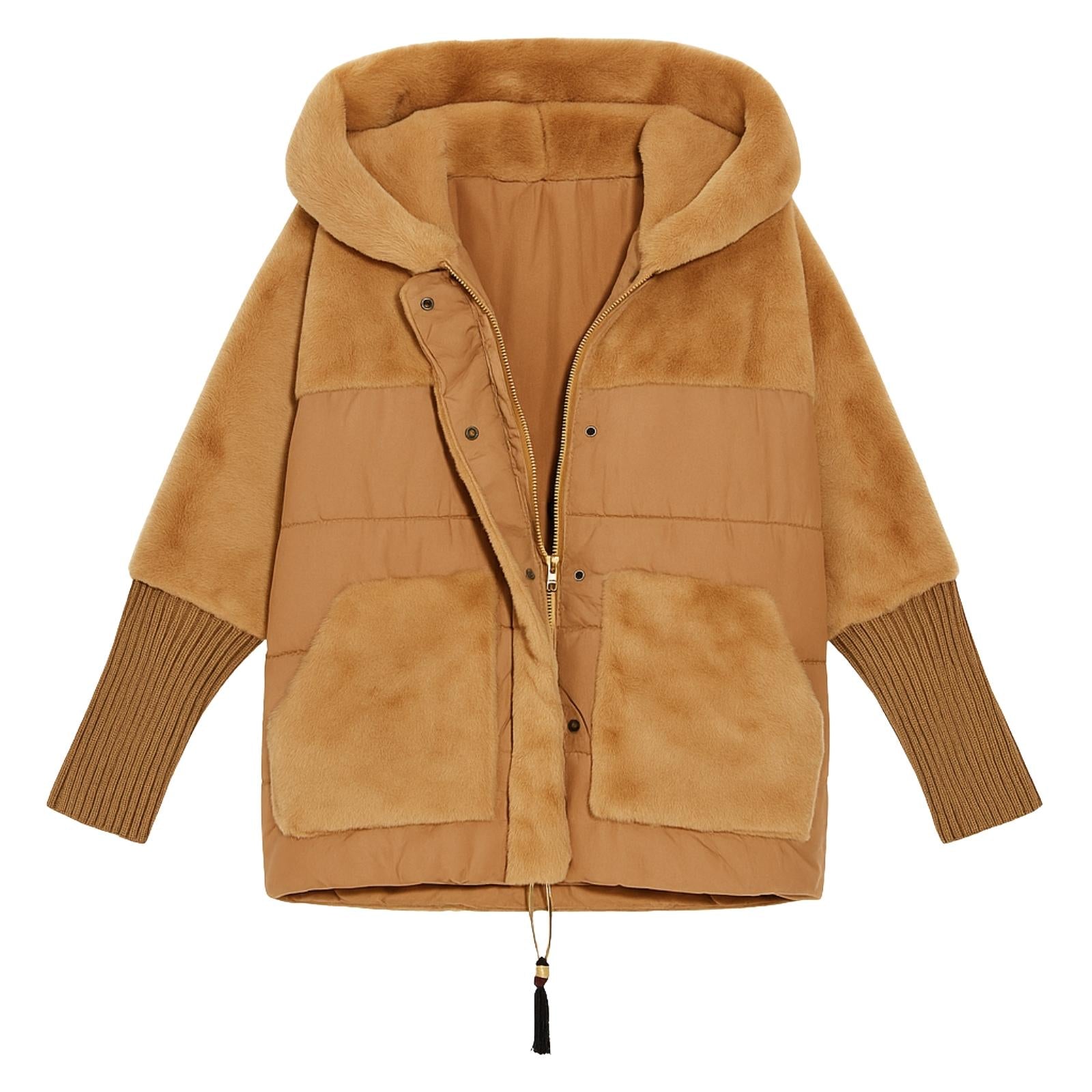 Flatlay product shot of the Kouvr deep khaki mixed media jacket showing the open zipper, lining, and pocket details.