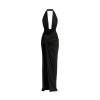 Flat product shot of the Nina black cowl neck formal gown by Kouvr Fashion.