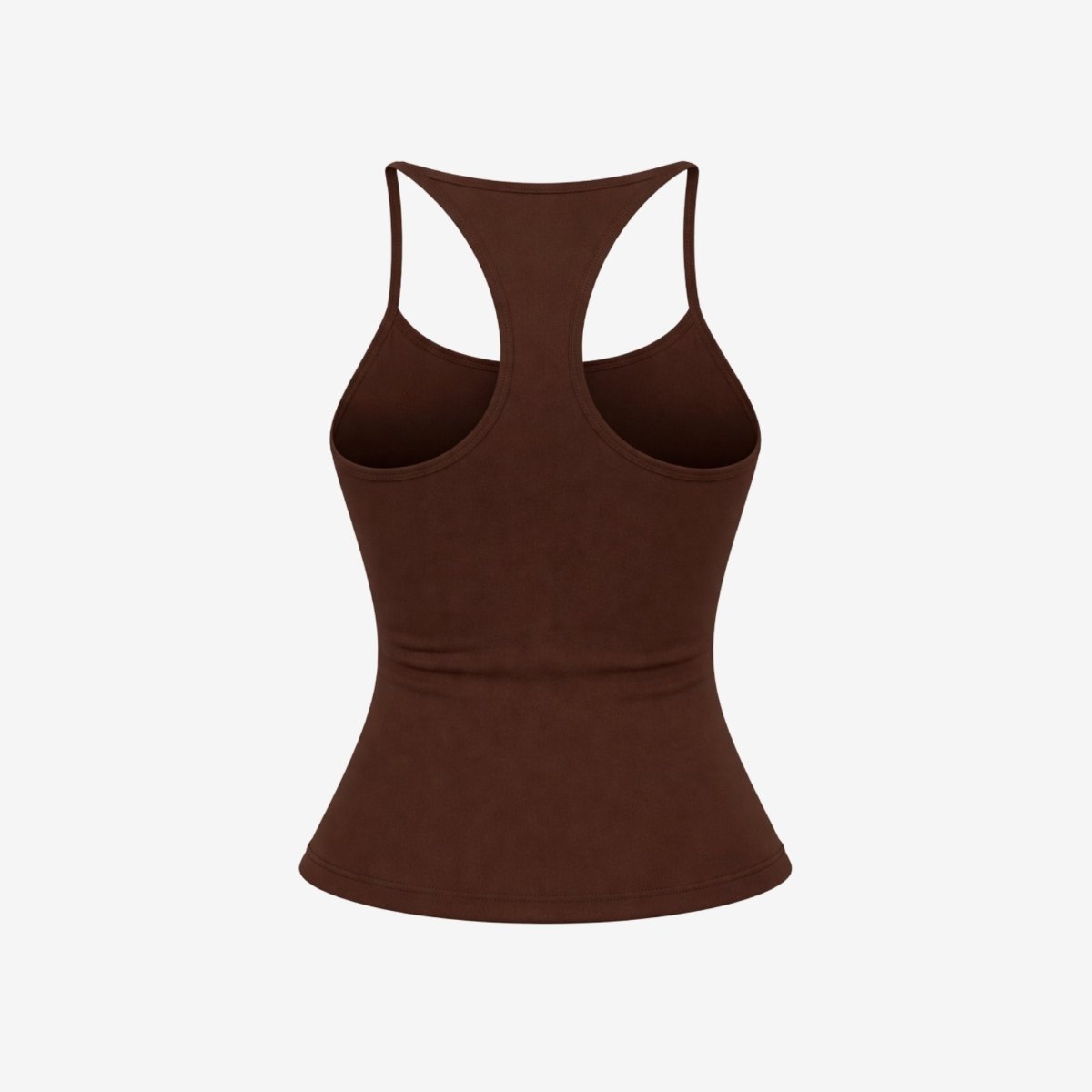 Detailed back view of Kouvr racerback layering top showcasing minimalist strap construction