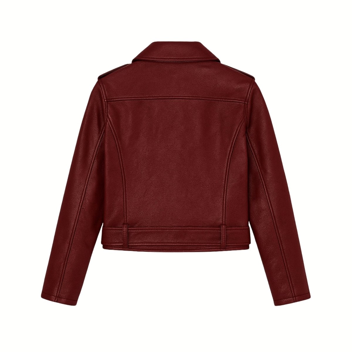 Flat lay of the back of the Kouvr Reshane burgundy moto