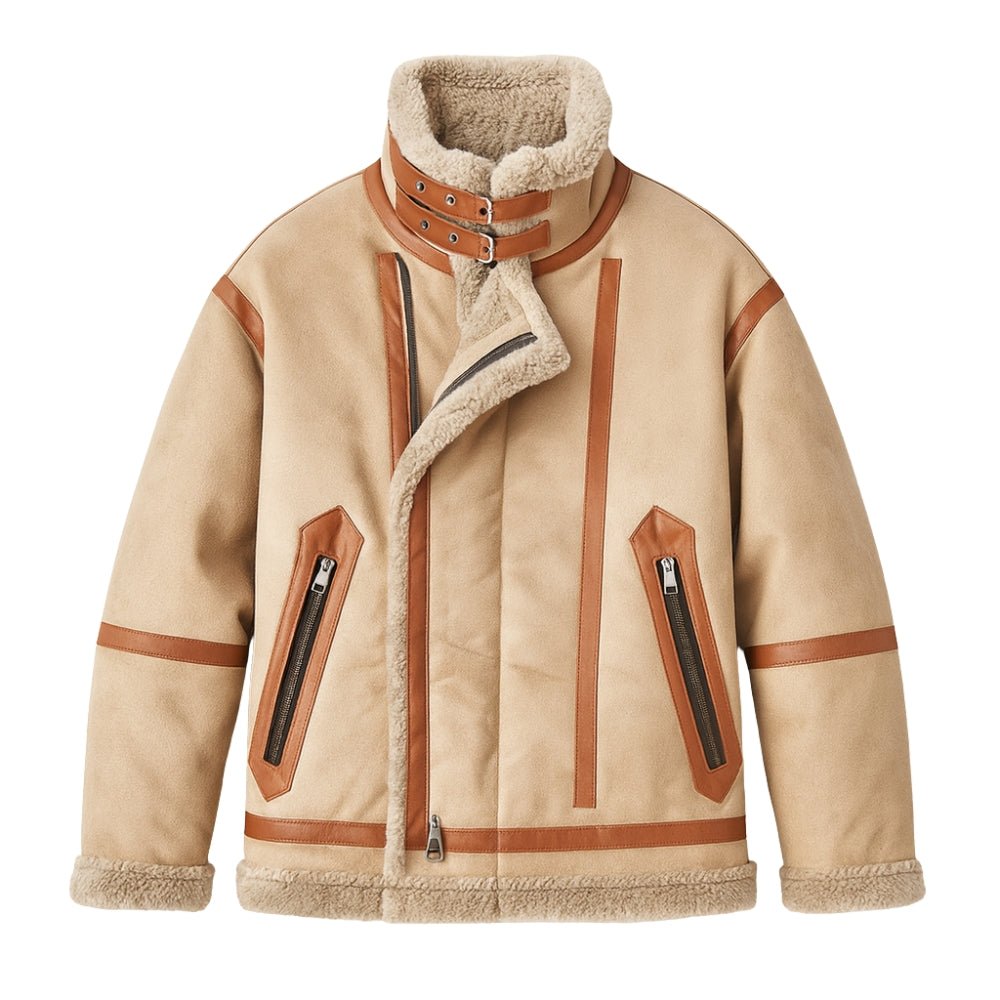 leather trim jacket, pilot jacket, winter statement coat, heritage outerwear, investment piece