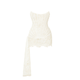Model wearing the Kouvr Saskia white lace corset mini dress with lace-up back and detachable train