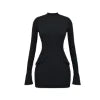 Kouvr black structured long sleeve mini dress with flared cuffs and mock neck