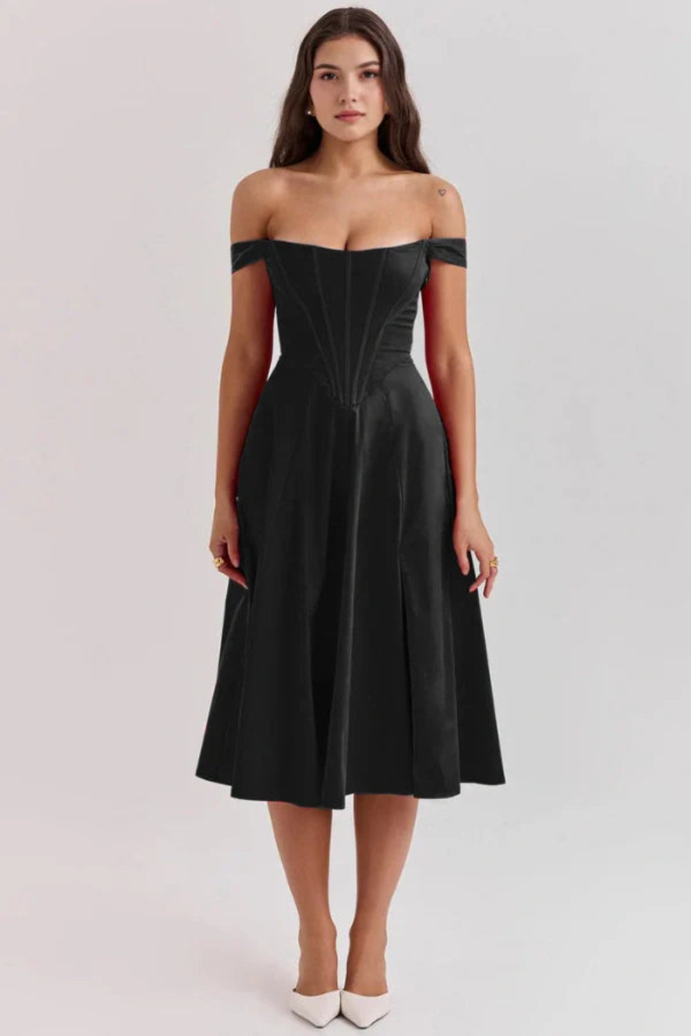 Black Corset Midi Dress Off The Shoulder Sweetheart Neckline Formal A — free download