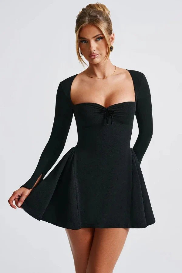 knee length dresses for ladies Long-Sleeve Bubble Hem Mini Dress in Black - 4 main image 1