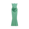 Sage green Kouvr evening gown on a white background