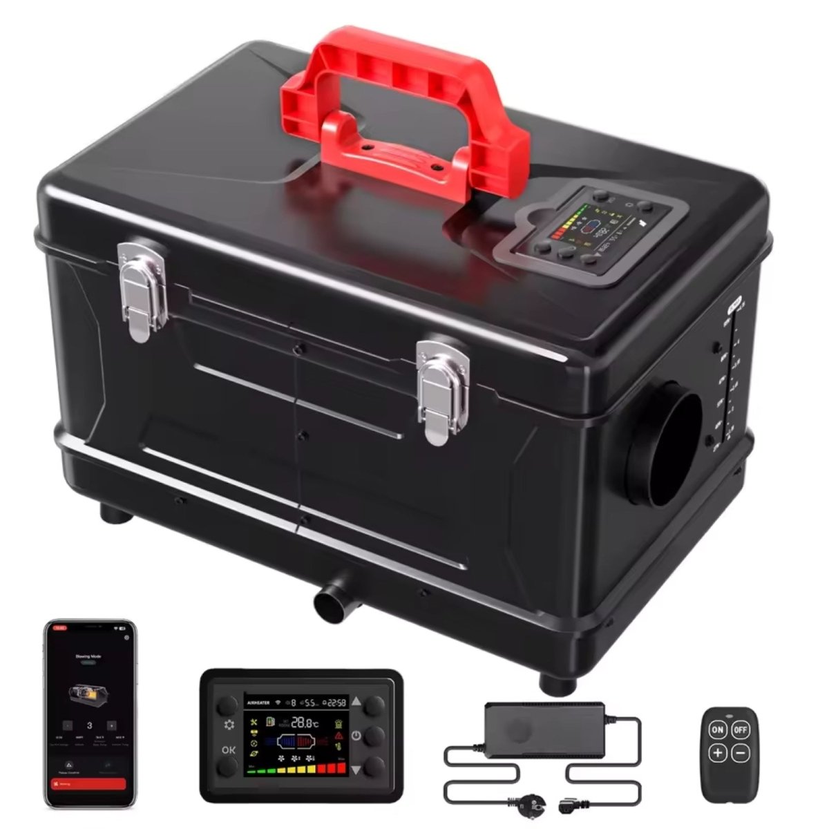 The Kouvr smart portable diesel heater providing warmth with a stone fireplace.