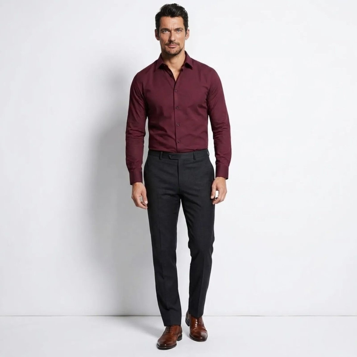 Men's Slim Fit Dress Shirt Cotton Stretch Long Sleeve Button Down | Formal  Business Casual Sophisticated Solid Color Men's Shirt by Kouvr