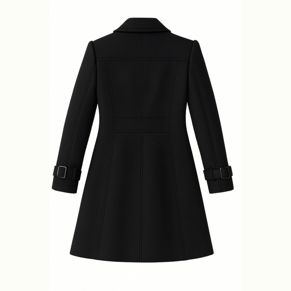 Black Kouvr coat on a white background