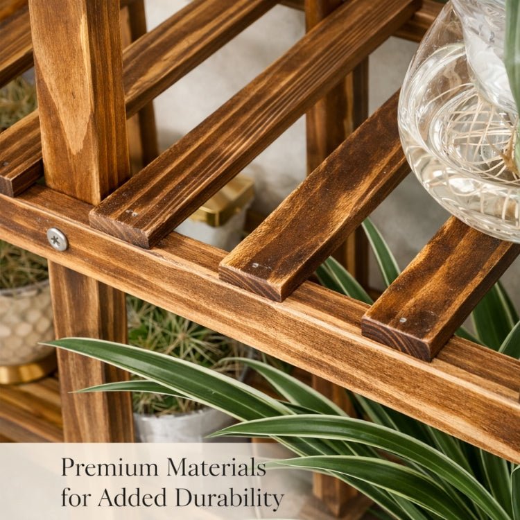 Close-up detail of a wooden plant stand and premium material