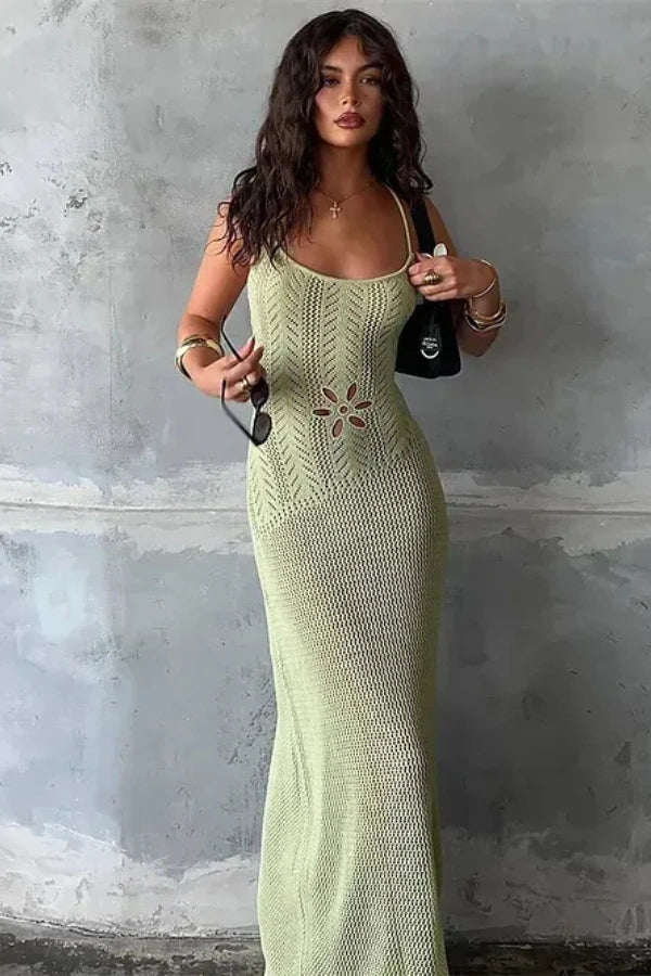 open-knit," "pointelle," "resort wear," "vacation style," "bohemian chic," and "slip silhouette